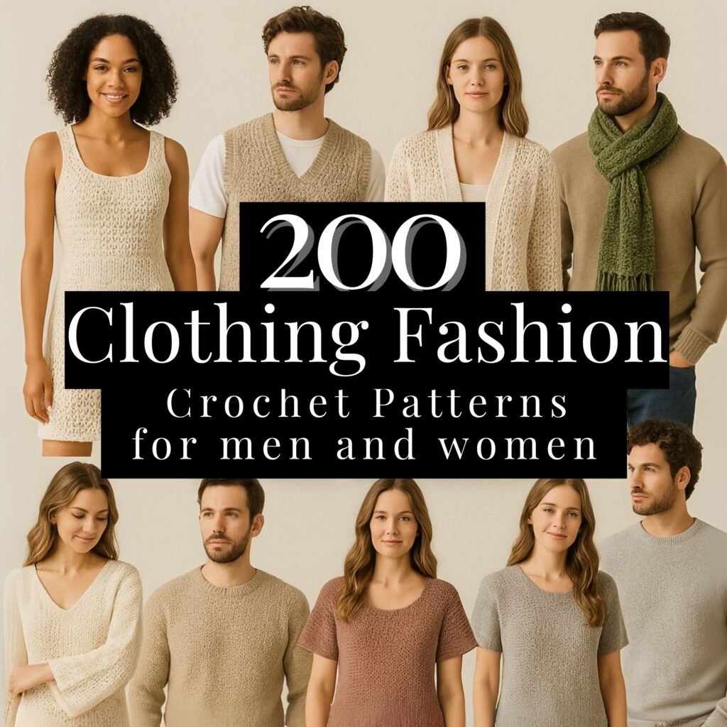 200 Clothing Crochet Patterns bundle, clothes patterns for men and women (dress, vest, Scarf, Pullover, Tunic... Easy & Intermediate PDF