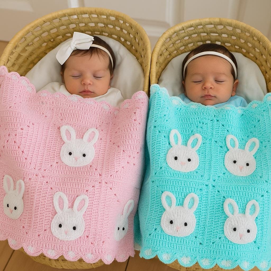 Alternative view of Labubu Bunny Baby Blanket Crochet Pattern – Granny Square Bunny Rabbit PDF, Easy Beginner Crochet Baby Blanket Pattern, Kids Nursery Gift