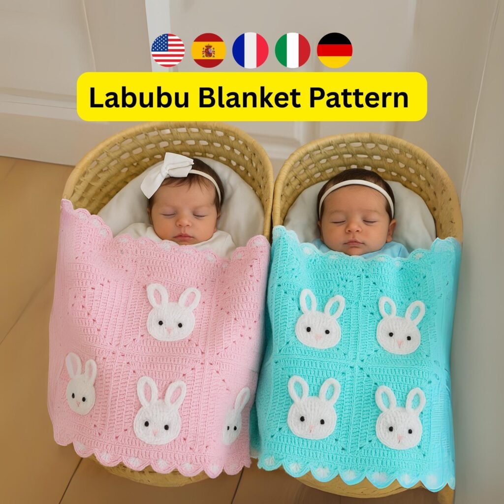 Labubu Bunny Baby Blanket Crochet Pattern – Granny Square Bunny Rabbit PDF, Easy Beginner Crochet Baby Blanket Pattern, Kids Nursery Gift