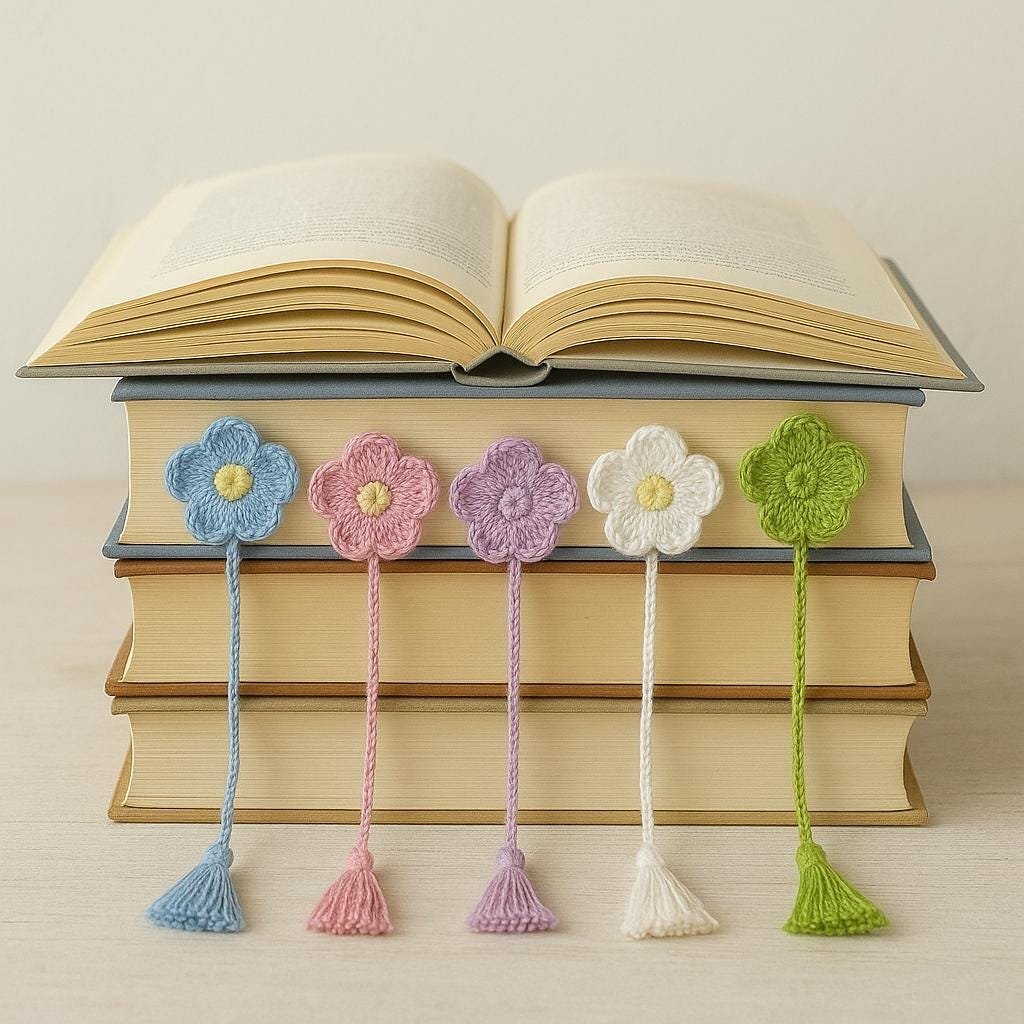 Alternative view of Flower Bookmark crochet pattern, PDF – DIY Crochet Gift, flower of Sense pattern, book lover gift pattern, easy crochet for beginner.